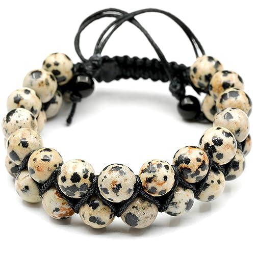 Natürliches Dalmatiner-Jaspis-Perlenarmband, echter Edelstein, Alptraum-Stein, Kristall, Makramee-Armband, Unisex-Armband (Herren, Dalmatiner-Jaspis) von SKKIKHYBPO