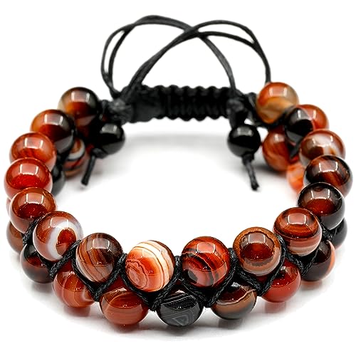 - Natürliches Karneol-Achat-Perlenarmband, echter Edelstein, Freudenstein, Kristall, Makramee-Armband, Unisex-Armband (Herren, Karneol-Achat) von SKKIKHYBPO