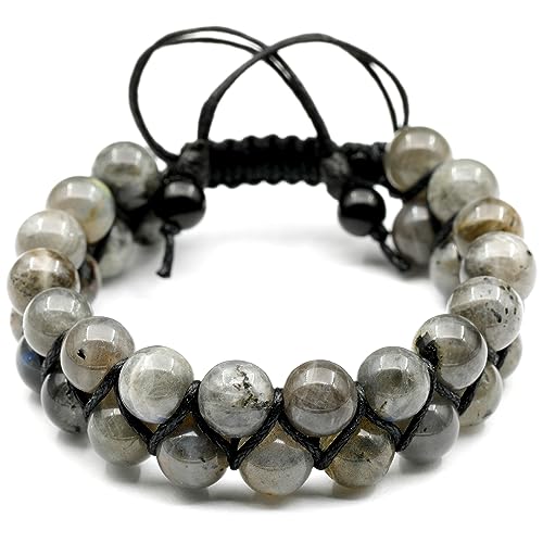 - Natürliches Labradorit-Perlenarmband, echter Edelstein, Stressstein, Kristall, Makramee-Armband, Unisex-Armband (Herren, Labradorit) von SKKIKHYBPO