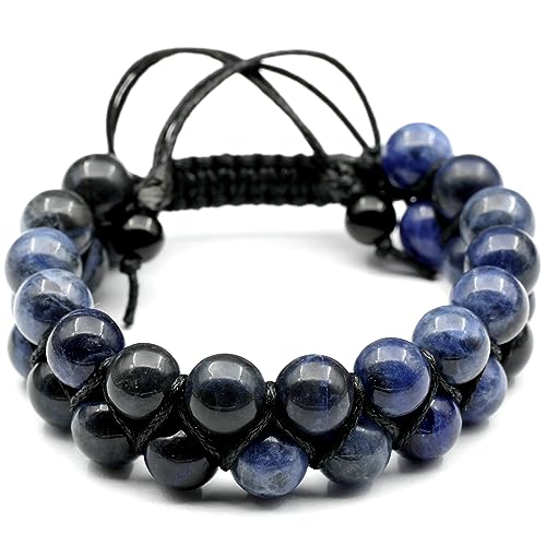 - Natürliches Sodalith-Perlenarmband, echter Edelstein, Balance-Stein, Kristall, Makramee-Armband, Unisex-Armband (Damen, Sodalith) von SKKIKHYBPO