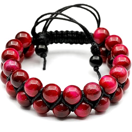 - Natürliches rosa Tigerauge-Perlenarmband, echter Edelstein, Balance-Stein, Kristall, Makramee-Armband, Unisex-Armband (Herren, rosa Tigerauge) von SKKIKHYBPO