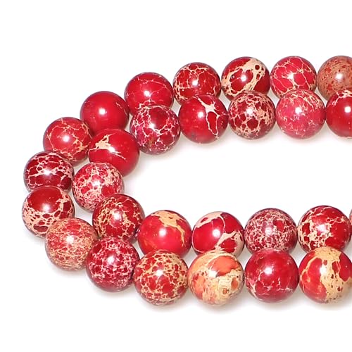 Naturstein, Meeressediment, imperialer Jaspis, rund, lose Perlen für Schmuckherstellung, 6 Farben, 10 mm, Rot Naturstein, Meeressediment, imperialer Jaspis, rund, lose Perlen für Schmuckherstellung, 6 Farben, 10 mm, Rot von SKKIKHYBPO