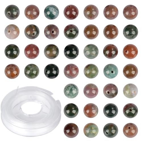 Naturstein-Perlen, echte Steine, indischer Achat, rund, 8 mm, 100 Stück, lose Edelstein-Lochgröße, 1 mm, glatte Perlen für Armbänder, Halsketten, Ohrringe (indischer Achat, 8 mm) von SKKIKHYBPO