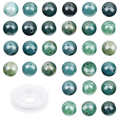 Natursteinperlen, 10 mm, grüner Moosachat, rund, echter Stein, lose Edelstein-Perlen, Lochgröße 1 mm, DIY-Charm, glatte Perlen für Armband, Halskette, Ohrringe, 100 Stück (grüner Moosachat, 10 mm) Natursteinperlen, 10 mm, grüner Moosachat, rund, echter Stein, lose Edelstein-Perlen, Lochgröße 1 mm, DIY-Charm, glatte Perlen für Armband, Halskette, Ohrringe, 100 Stück (grüner Moosachat, 10 mm) von SKKIKHYBPO
