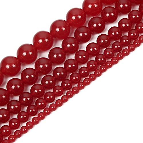 Natursteinperlen, 12 mm, roter Chalcedon, rund, lose Edelsteine, Energieheilperlen für Armband, Halskette, Ohrringe, Schmuckherstellung, Handarbeit, DIY-Armband, Strang (12 mm, 32 Stück, rot) von SKKIKHYBPO