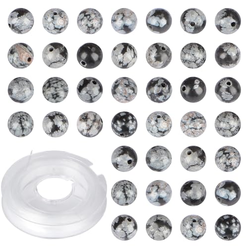 Natursteinperlen, Schneeflocke, rund, echter Stein, Perlen, loser Edelstein, Lochgröße 1 mm, DIY-Charm, glatte Perlen für Armbänder, Halsketten, Ohrringe, 6 mm, 200 Stück (Schneeflocke, 6 mm) von SKKIKHYBPO