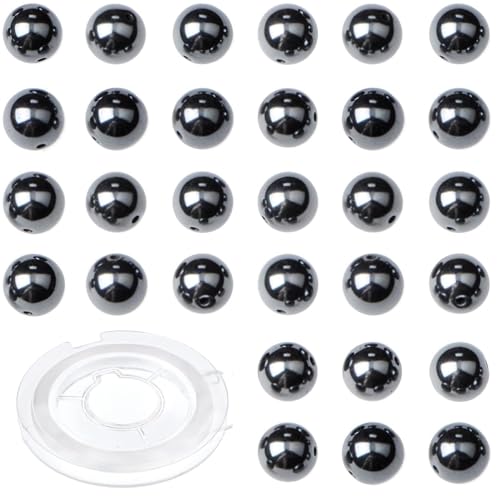 Natursteinperlen, schwarzer Häma, rund, echter Stein, lose Edelstein-Perlen, Lochgröße 1 mm, DIY-Charm, glatte Perlen für Armbänder, Halsketten, Ohrringe, 6 mm, 200 Stück (schwarzer Häma, 6 mm) von SKKIKHYBPO