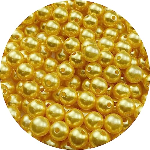 Perlen zum Basteln, 10 mm, Kunstharzperlen für Schmuckherstellung, runde Perlen, Perlen mit Loch für Halsketten, Armbänder, Ohrringe, Schmuckdekoration (Goldgelb), 200 Stück von SKKIKHYBPO