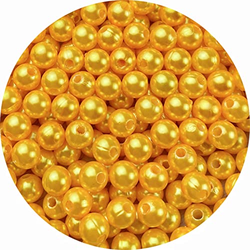Perlen zum Basteln, 8 mm, Harzperlen für Schmuckherstellung, runde lose Perlen mit Loch für Halsketten, Armbänder, Ohrringe, Schmuckdekoration, 300 Stück (Goldgelb) von SKKIKHYBPO