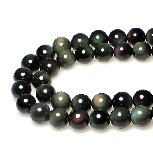 Rare Collection Natursteinperlen, Regenbogen-Obsidian, rund, lose Perlen für Schmuckherstellung, DIY, Armband, Halskette (10 mm) von SKKIKHYBPO
