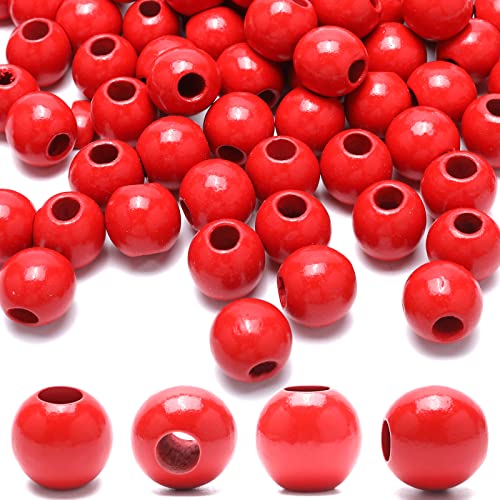Rote Holzperlen, 15,5 mm - 16 mm, zum Basteln, Holzperlen mit großem Loch, Loch: 6 mm, 240 Stück von SKKIKHYBPO