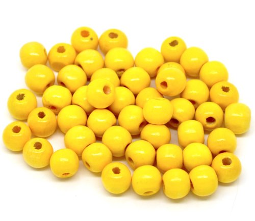 Runde Holzperlen, 10 mm x 9 mm Durchmesser mit 3 mm Loch, Gelb, 600 Stück von SKKIKHYBPO