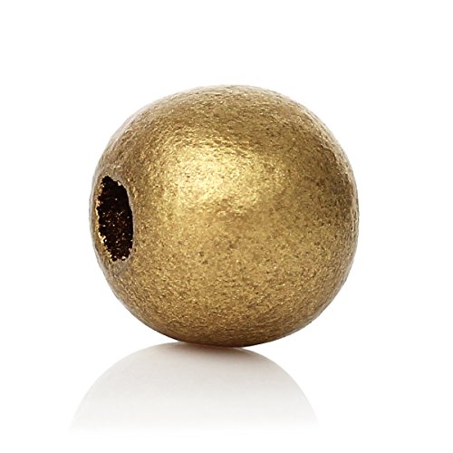 Runde Holzperlen, 10 mm x 9 mm Durchmesser mit 3 mm Loch, Gold, 500 Stück von SKKIKHYBPO
