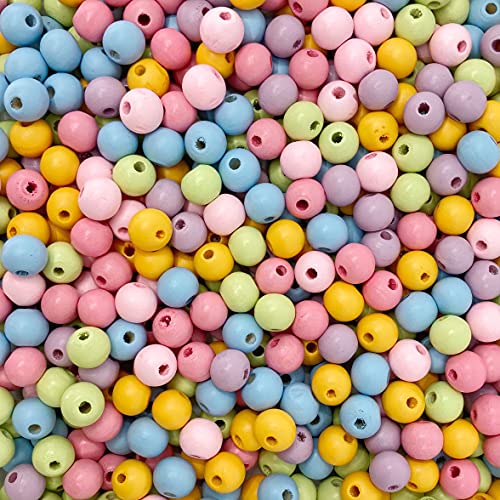 Runde Holzperlen, 10 mm x 9 mm Durchmesser mit 3 mm Loch, Pastell-Mix, 600 Stück von SKKIKHYBPO