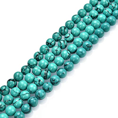 SKKIKHYBPO9-4 Stränge, natürlicher grüner Türkis, Howlith, Heilstein, 4 mm, kleine runde Perlen, Abstandshalter (356–376 Stück) für Bastel- und Schmuckherstellung von SKKIKHYBPO