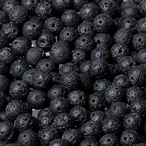 Schwarze Lava-Perlen, 8 mm, Natursteinperlen für selbstgemachte Armbänder, Halsketten, Ohrringe und Schmuckherstellung, 96 Stück, 2 Stränge, 32 Stück von SKKIKHYBPO