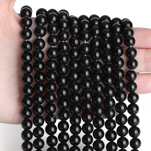 Schwarze Obsidian-Kristallperlen, 8 mm, Naturstein, rund, lose Edelsteine für Armbänder und Schmuckherstellung, 100 Stück von SKKIKHYBPO