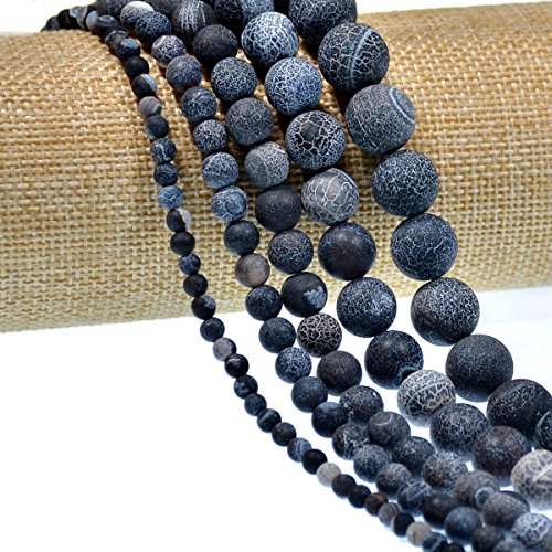 Wunderschöne, natürliche, matte Edelsteinperlen, rund, lose Perlen, 4–12 mm (4 mm, 36 mattschwarze Feuerachat) von SKKIKHYBPO