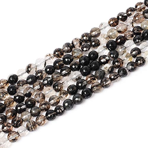 Wunderschöne facettierte Natursteinperlen zur Schmuckherstellung, Abstandshalter, lose Perlen, DIY-Halsketten, Armbänder (weiß-schwarzer Quarz, 12 mm) von SKKIKHYBPO