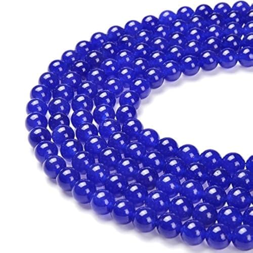 Wunderschöne natürliche Edelsteine, lose Perlen, glatt, rund, ca. 39,4 cm, DIY-Armband, Halskette zur Schmuckherstellung (10 mm, blau gefärbte Jade) von SKKIKHYBPO