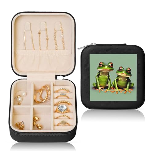 Lustige grüne Frösche, quadratisch, Schmuckschatulle, tragbare Aufbewahrungsbox für Damen, Ringe, Ohrringe, Halsketten Lustige grüne Frösche, quadratisch, Schmuckschatulle, tragbare Aufbewahrungsbox für Damen, Ringe, Ohrringe, Halsketten von SKKNT