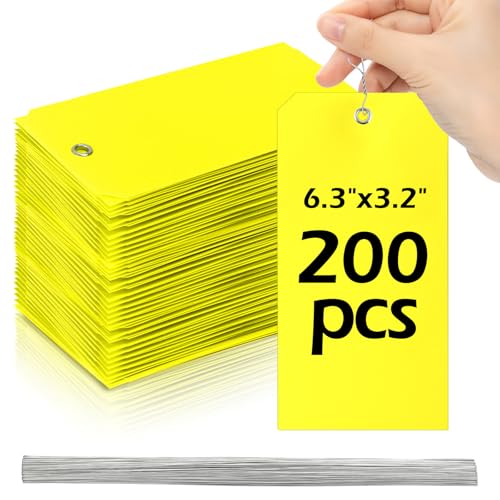 200 Stück 11,4 x 7,5 cm Draht-Etiketten, Kunststoff-Versandanhänger zum Beschriften von Etiketten, blanko Etiketten zum Beschriften von Ausrüstung, Autoteilen, Gelb, 16,5 x 8,9 cm von SKLENICE