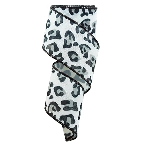 Graues Leopardenmuster Drahtband für Kranz, Geschenkverpackungen, Bastelschleifen und Dekoration, 6,3 cm x 9,1 m von SKOVVART