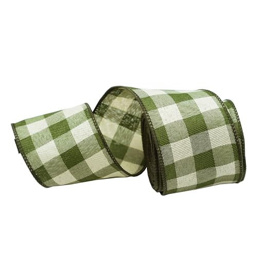 Schwarzes und gewebtes Juteband mit Draht, kariertes Stoffband für Bastelarbeiten, Kranzschleifen, Weihnachtsdekoration, Grün und Beige von SKOVVART