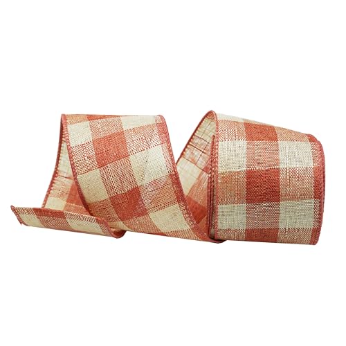 Schwarzes und gewebtes Juteband mit Draht, kariertes Stoffband für Bastelarbeiten, Kranzschleifen, Weihnachtsdekoration, Orange und Beige von SKOVVART
