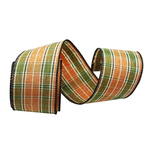 Schwarzes und gewebtes Juteband mit Draht, kariertes Stoffband für Bastelarbeiten, Kranzschleifen, Weihnachtsdekoration, Orange und Grün von SKOVVART