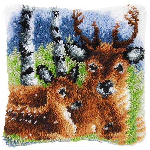 DIY Knüpfkissen Teppich Knupfteppich Zum Selber Knüpfen Kissenbezug Mit Hirschmuster Knüpfen Set Erwachsene Kreuzstich Set Kinder Latch Hook Kit 43Cmx43cm,B DIY Knüpfkissen Teppich Knupfteppich Zum Selber Knüpfen Kissenbezug Mit Hirschmuster Knüpfen Set Erwachsene Kreuzstich Set Kinder Latch Hook Kit 43Cmx43cm,B von SKTWOE