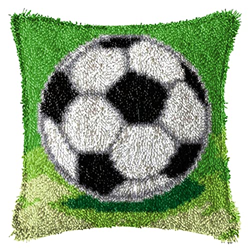 Fußball Kissenbezug Knüpfset Knüpfteppich Für Kinder Und Erwachsene Anfänger Knüpfkissen Zum Selber Knüpfen Knüpfteppiche Kreuzstich Kreativ Set 43Cm X 43Cm von Sattie