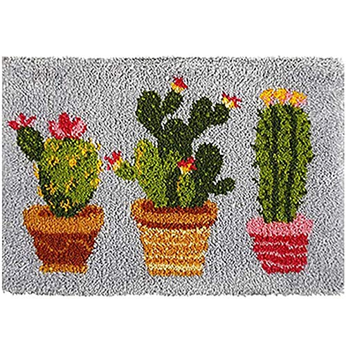 Knüpfteppich Tapisserie Knüpfen Set Kaktus Muster Teppich Zum Selber Knüpfen Kreuzstich Set Für Kinder Und Erwachsene Anfänger Knüpf-Sets Latch Hook Kit 52Cmx38cm von SKTWOE