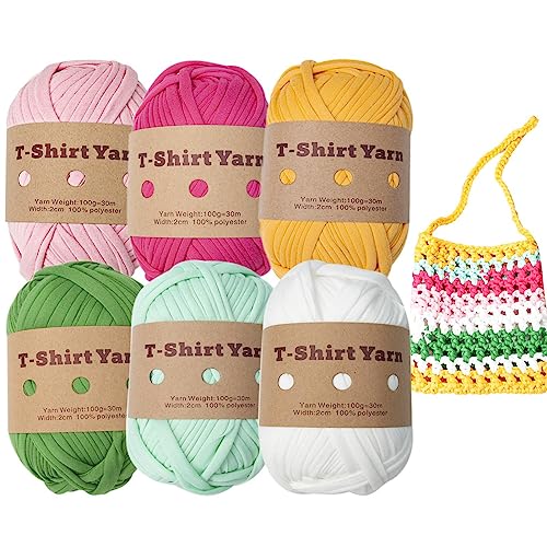 SKUDA Garn zum Stricken, Polyester-Strick- und Häkelgarn, 6 verschiedene Farben, waschbar und leicht elastisch, handgestrickt, Zubehör für Körbe, Pads, Projekte, Geschenk für Bastelliebhaber SKUDA Garn zum Stricken, Polyester-Strick- und Häkelgarn, 6 verschiedene Farben, waschbar und leicht elastisch, handgestrickt, Zubehör für Körbe, Pads, Projekte, Geschenk für Bastelliebhaber von SKUDA