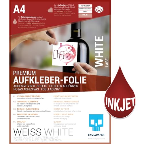 SKULLPAPER® Klebefolie Vinylfolie zum aufkleben und selbst gestalten - für Inkjet Tintenstrahldrucker (Weiss) von SKULLPAPER