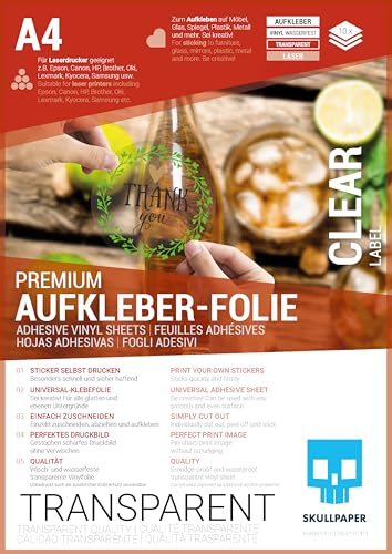 SKULLPAPER® Klebefolie transparent zum Aufkleben und selbst Gestalten - für Laserdrucker (A4-10 Blatt) von SKULLPAPER