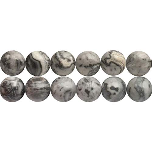 SKYBEADS 8mm Gray Picasso Jaspis Perlen Schwarz Weiss Edelstein zum Auffaedeln 38cm Strang Approx 46 Stück von SKYBEADS