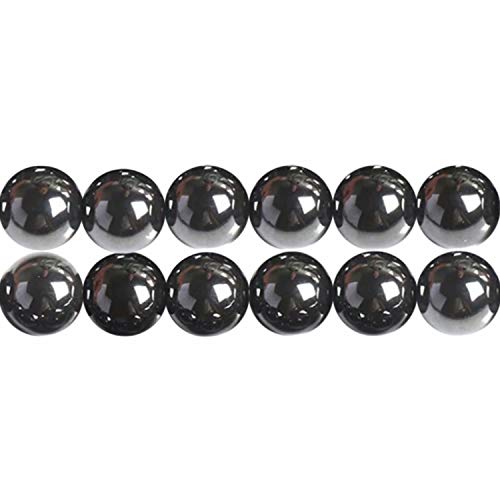 SKYBEADS Schwarze Perlen 8mm Hämatit Naturstein zum Auffaedeln 38cm Strang Approx 46 Stück von SKYBEADS