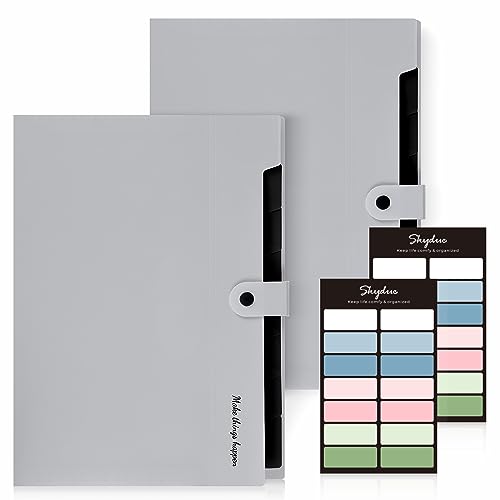 SKYDUE 2 Stück Dokumentenmappe A4, Mappe Mit 8 Fächern, Fächermappe A4 Mit Etiketten, Tragbar Ordnungsmappe Mappen Ordnersystem, Document Folder (Grau) von SKYDUE