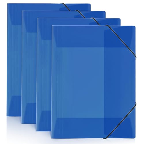 SKYDUE 4 Stück Postmappe, Postmappe A4 Schule, Eckspannermappe A4 Aus Kunststoff Mit Gummizug, Sammelmappe Für Zeichnungen, Dokumente, Papiere(Blau) von SKYDUE