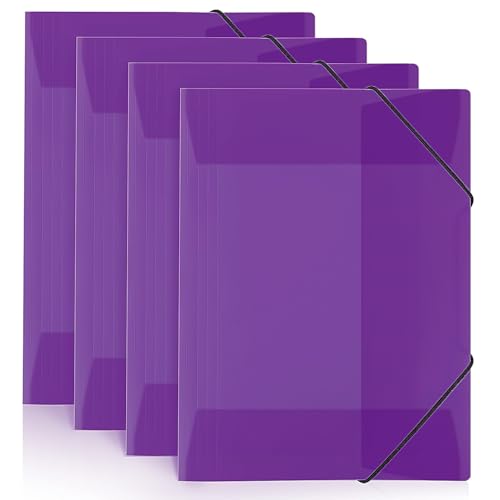 SKYDUE 4 Stück Postmappe, Postmappe A4 Schule, Eckspannermappe A4 Aus Kunststoff Mit Gummizug, Sammelmappe Für Zeichnungen, Dokumente, Papiere(Violett) von SKYDUE