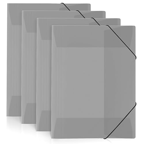 SKYDUE 4 Stück Postmappe, Postmappe A4 Schule, Eckspannermappe A4 Aus Kunststoff Mit Gummizug, Sammelmappe Für Zeichnungen, Dokumente, Papiere(Grau) von SKYDUE