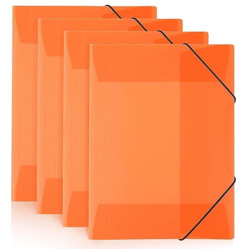 SKYDUE 4 Stück Postmappe, Postmappe A4 Schule, Eckspannermappe A4 Aus Kunststoff Mit Gummizug, Sammelmappe Für Zeichnungen, Dokumente, Papiere(Orange) von SKYDUE