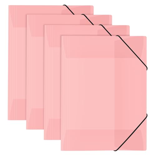 SKYDUE 4 Stück Postmappe, Postmappe A4 Schule, Eckspannermappe A4 Aus Kunststoff Mit Gummizug, Sammelmappe Für Zeichnungen, Dokumente, Papiere(Rosa) von SKYDUE