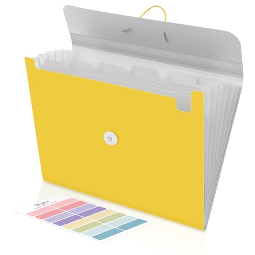 SKYDUE Dokumentenmappe A4, Fächermappe A4 Mit 7 Fächern & Gummizug, Mappe/Ordner/Ordnungsmappe/Folder Für Für Büro, Schule & Zuhause(Gelb) von SKYDUE