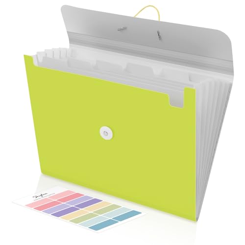 SKYDUE Dokumentenmappe A4, Fächermappe A4 Mit 7 Fächern & Gummizug, Mappe/Ordner/Ordnungsmappe/Folder Für Für Büro, Schule & Zuhause(Gelbgrün) von SKYDUE