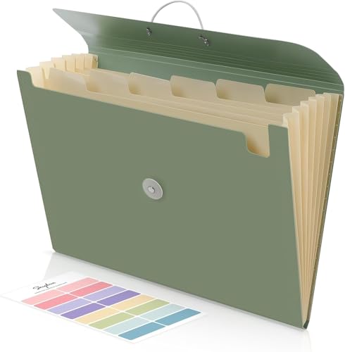 SKYDUE Dokumentenmappe A4, Fächermappe A4 Mit 7 Fächern & Gummizug, Mappe/Ordner/Ordnungsmappe/Folder Für Für Büro, Schule & Zuhause(MoosGrün) von SKYDUE