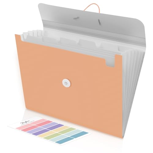 SKYDUE Dokumentenmappe A4, Fächermappe A4 Mit 7 Fächern & Gummizug, Mappe/Ordner/Ordnungsmappe/Folder Für Für Büro, Schule & Zuhause(Orange) von SKYDUE