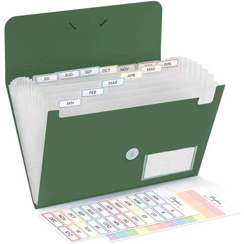 SKYDUE Dokumentenmappe A4, Ordner A4,13 Taschen Fächermappe A4, Ordner Organizer Mit Etiketten, Aktenordner Mappen Ordnersystem, Ordnungsmappe Für Klassenzimmer, Zuhause, Büro Und Reisen(Grün) von SKYDUE