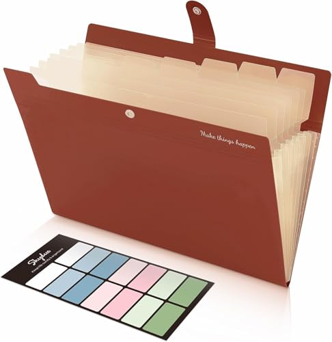 SKYDUE Dokumentenmappe A4 | 8-Fächer-Organizer Mit Etiketten | Praktische Fächermappe | Ordnungsmappe Aktenordner| Robust Document Folder Für Büro, Schule & Reisen(Braun) von SKYDUE